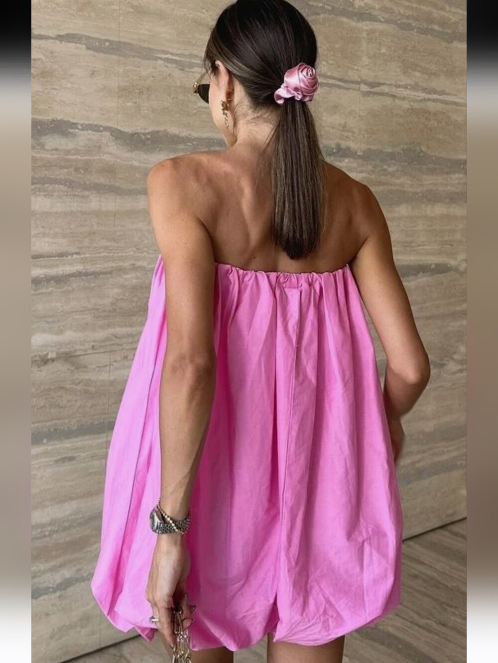 Zara NWT Pink Strapless Bubble Hem Mini Dress Size Small - Picture 10 of 16